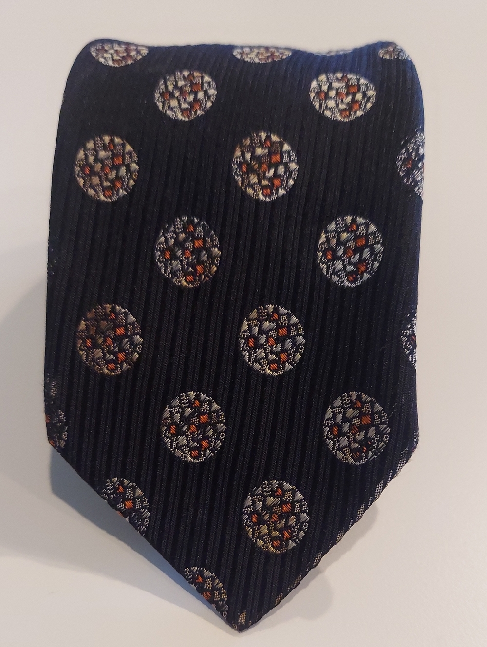 Vintage 1960s by Bert Bacharach Classic Black Medallion Silk Tie